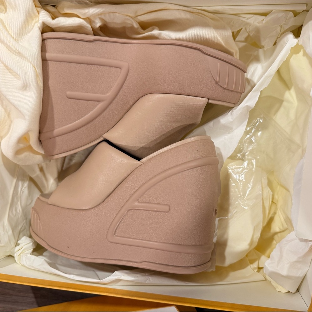 Fendi Nude Platform Wedge Shoes